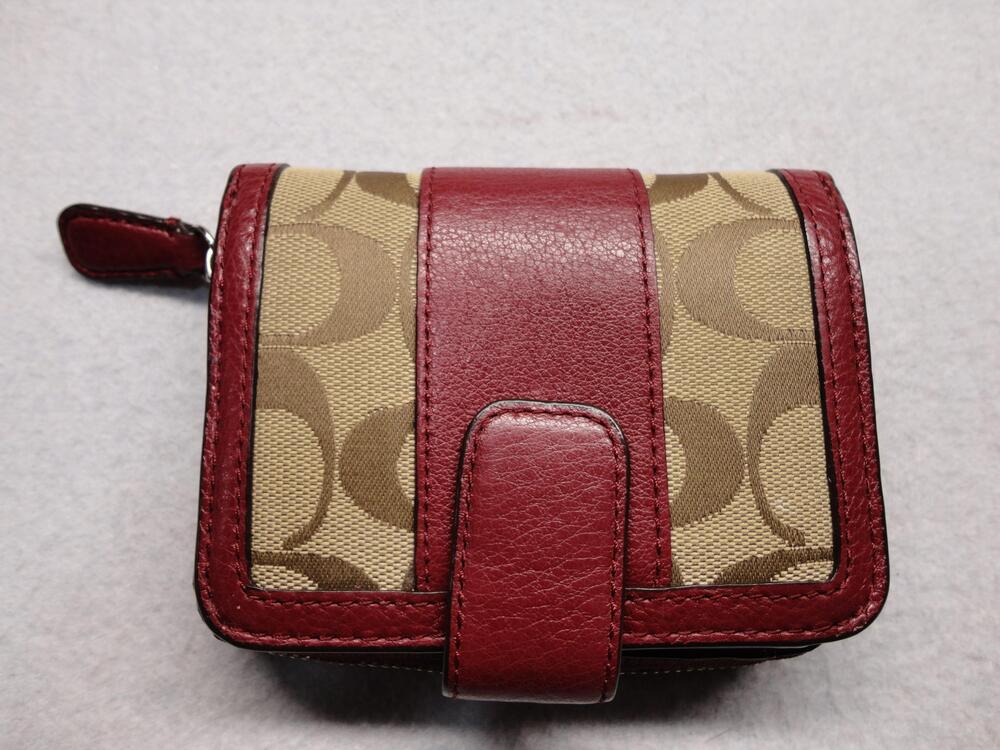 Coach F51774 PARK SIGNATURE Wallet Womens One Size Red Canvas Leather Zip Around